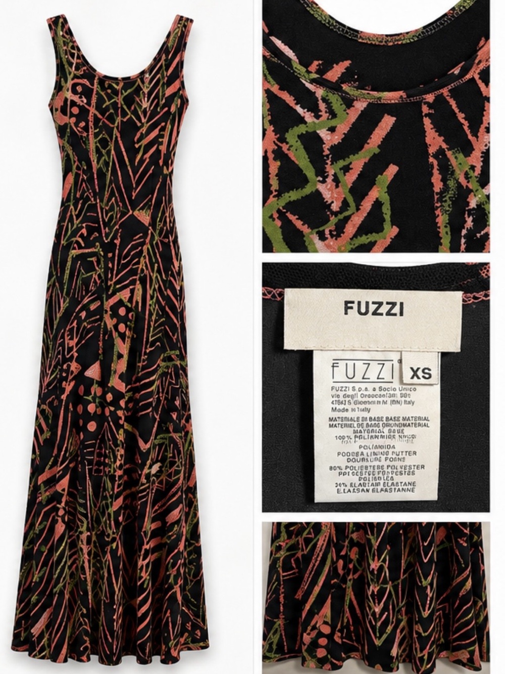 Fuzzi Black Maxi Dress with Pink and Olive Abstract Print - Picture 2 of 3